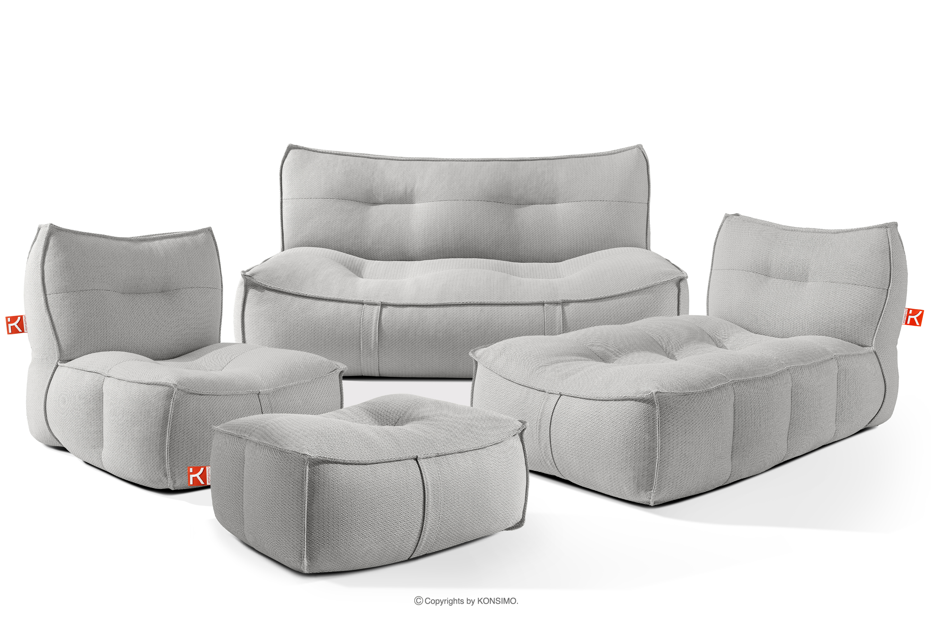 Gartenmöbel-Set Sofa Sessel Chaiselongue Sitzhocker Gewebestoff Outdoor dunkelgrau/weiß