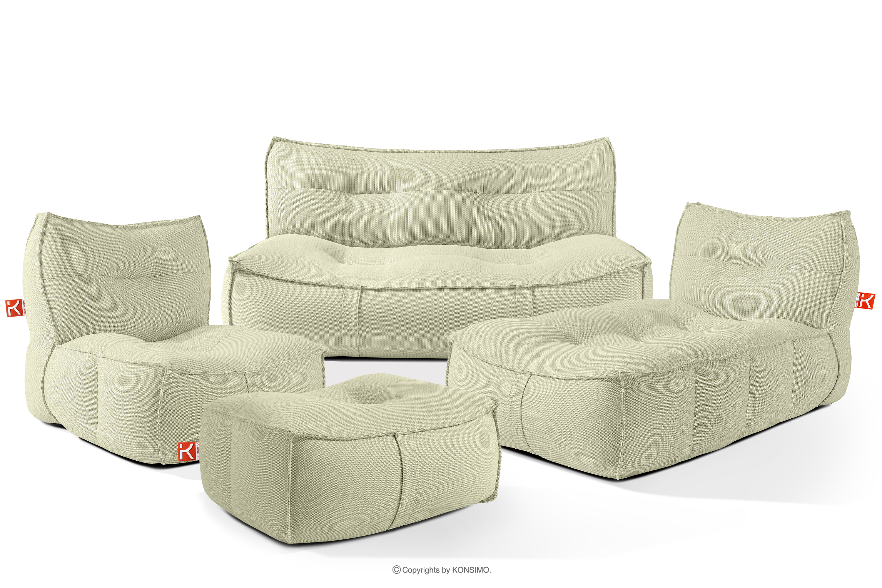 Gartenmöbel-Set Sofa Sessel Chaiselongue Sitzhocker Gewebestoff Outdoor hellgrün/weiß
