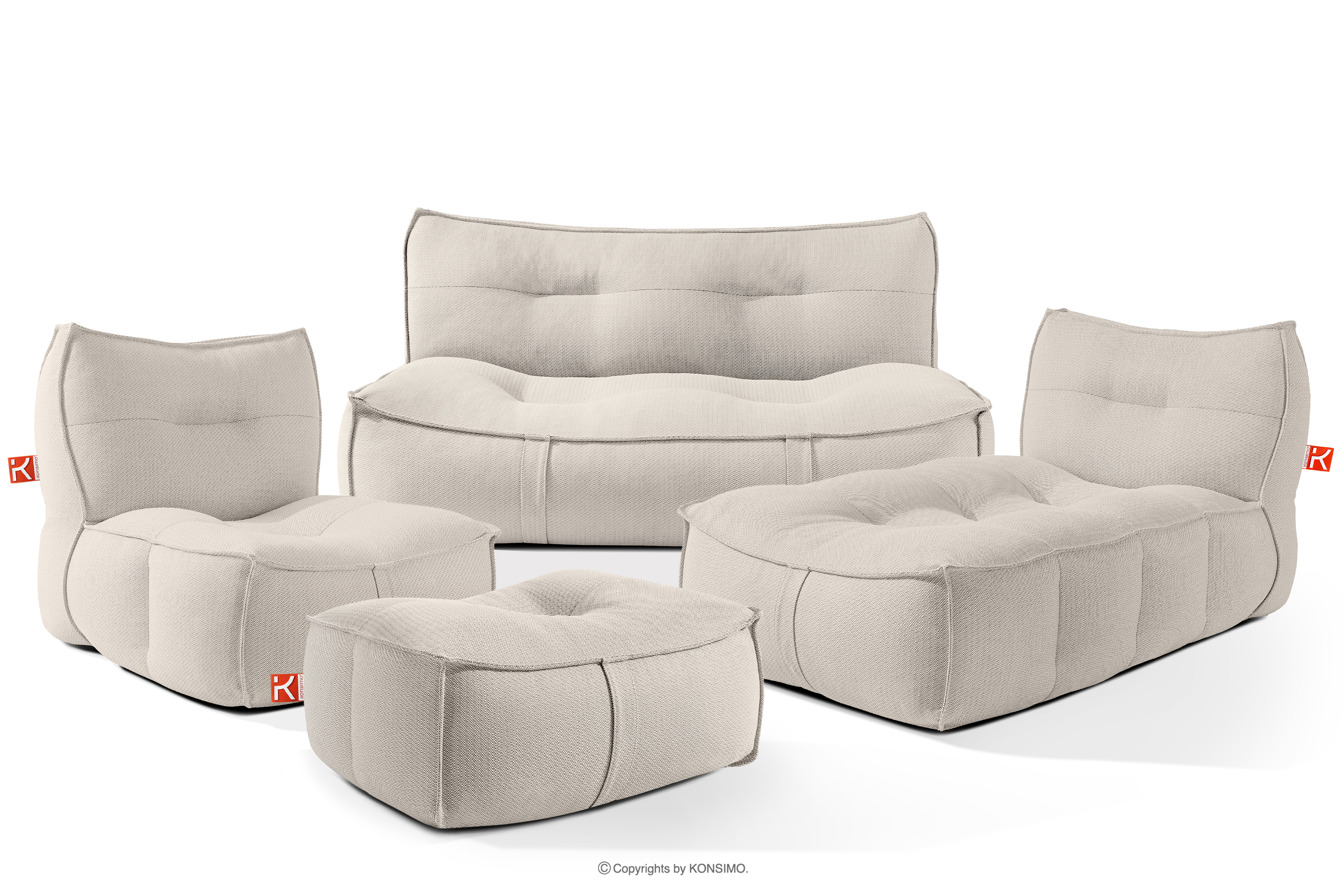 Gartenmöbel-Set Sofa Sessel Chaiselongue Sitzhocker Gewebestoff Outdoor dunkelbeige/weiß