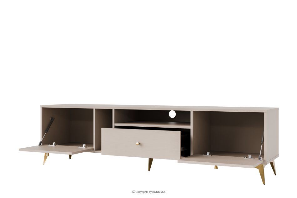 FLOREN Cremfarbener TV-Schrank auf goldenen Füßen cremefarben/goldfarben - Foto 2