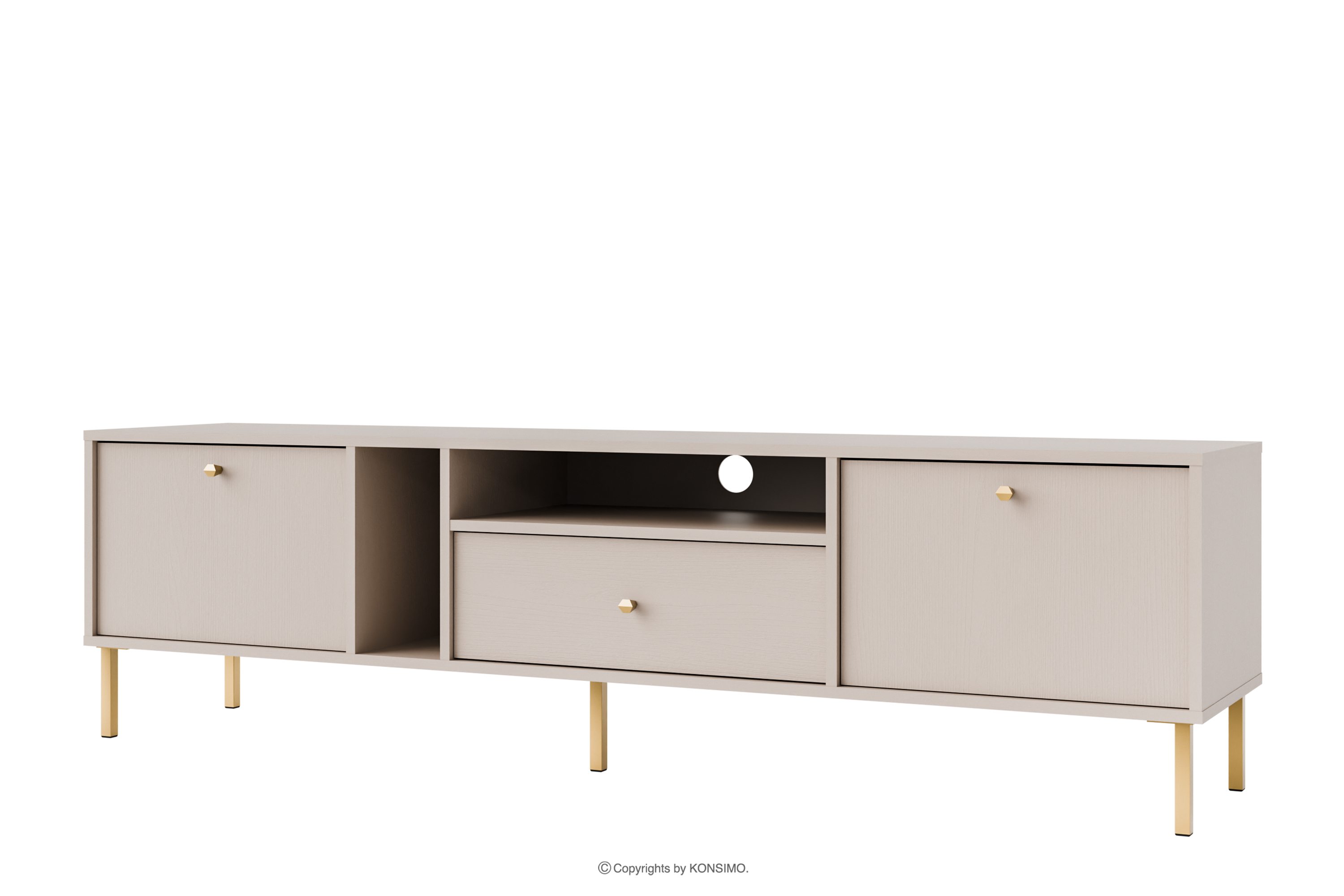 TV-Schrank auf goldenen Füßen, cremefarben