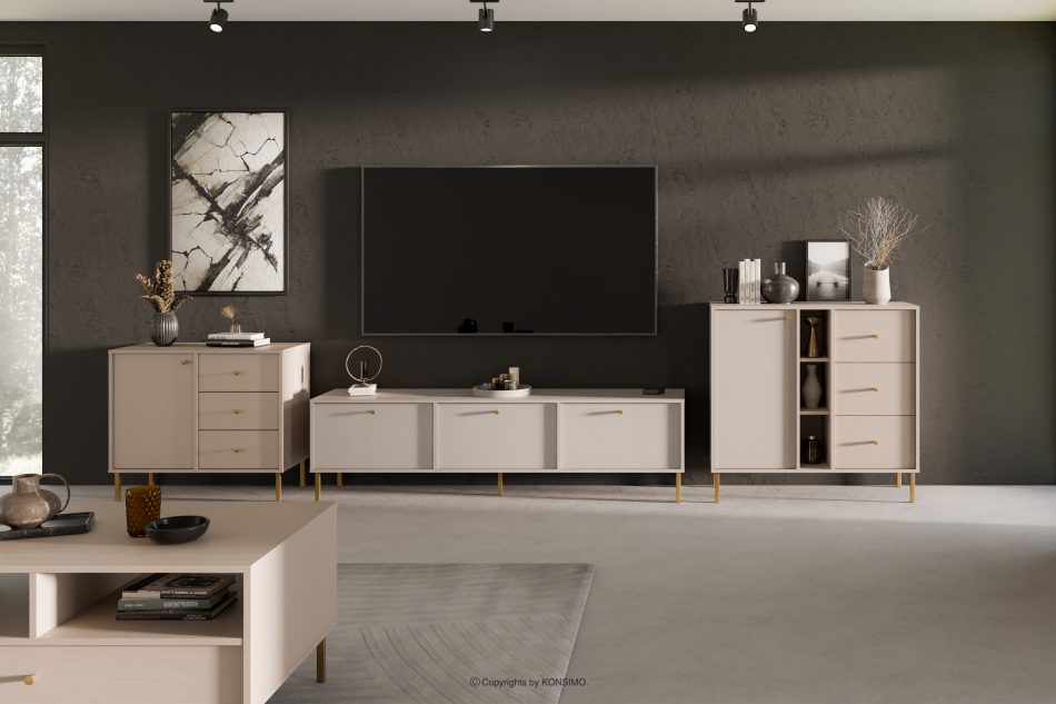 FLOREN TV-Schrank auf goldenen Füßen, cremefarben cremefarben/goldfarben - Foto 4