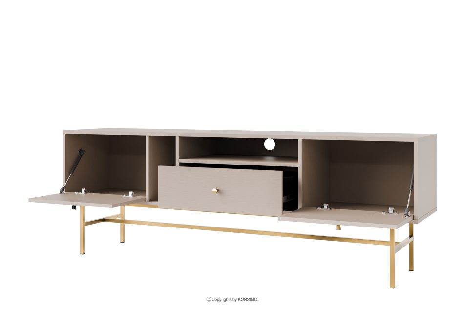 FLOREN Moderner TV-Schrank auf hohen Füßen, cremefarben/gold cremefarben/goldfarben - Foto 2