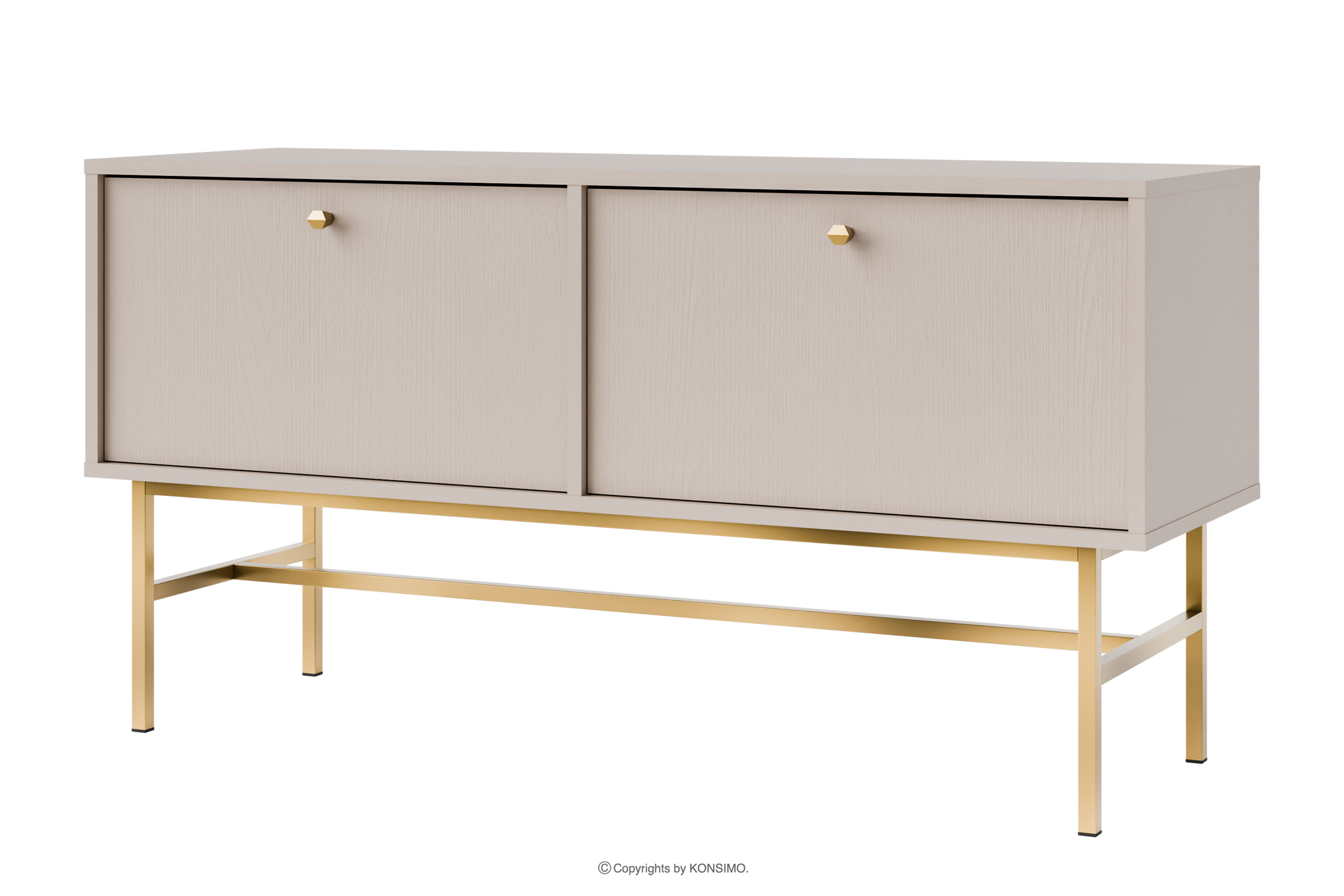 Moderner TV-Schrank auf hohen Beinen, cremefarben/gold
