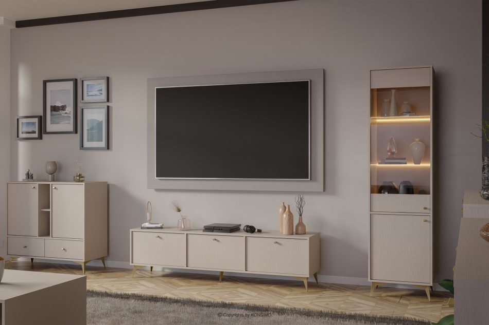 FLOREN Breiter TV-Schrank auf goldenen Beinen cremefarben/goldfarben - Foto 1