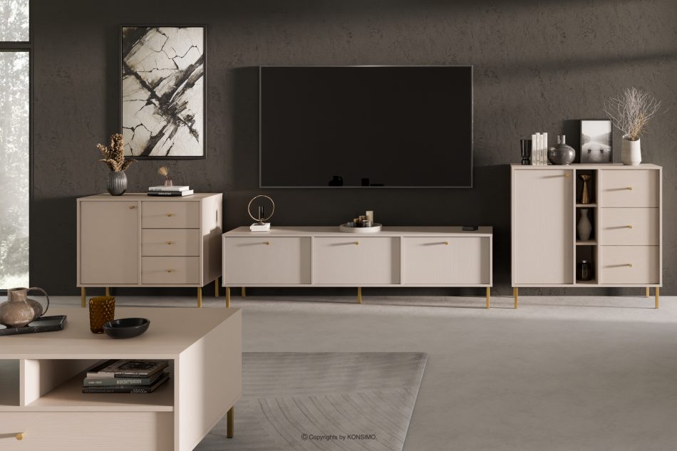 FLOREN Breiter TV-Schrank auf goldenen Beinen, cremefarben cremefarben/goldfarben - Foto 1