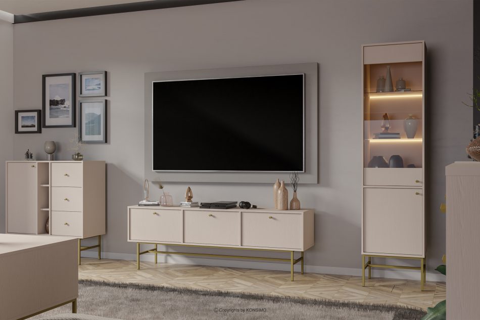 FLOREN Breiter TV-Schrank auf hohen Beinen, cremefarben/gold cremefarben/goldfarben - Foto 1