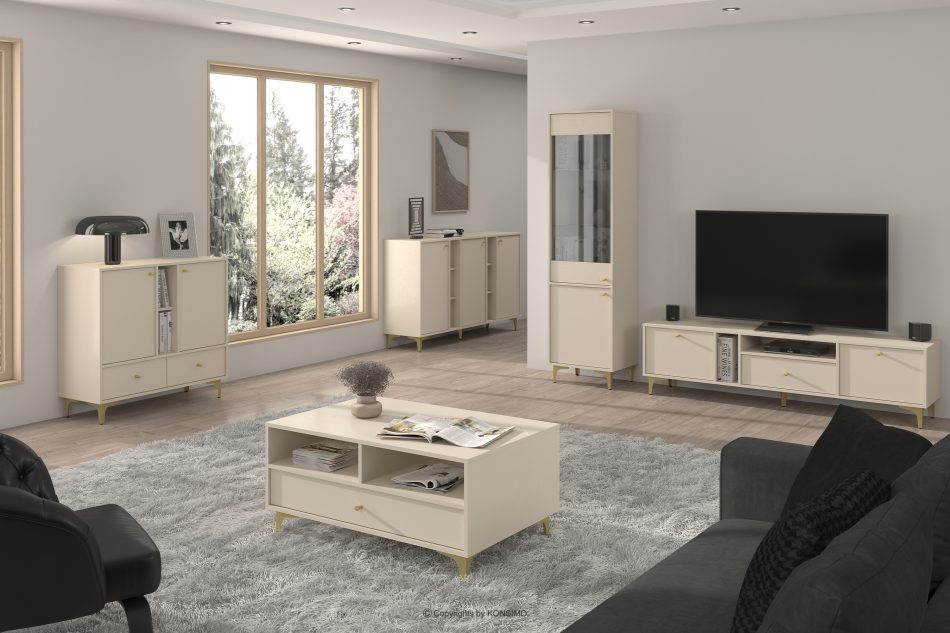 FLOREN Cremefarbener Couchtisch auf goldenen Beinen cremefarben/goldfarben - Foto 1