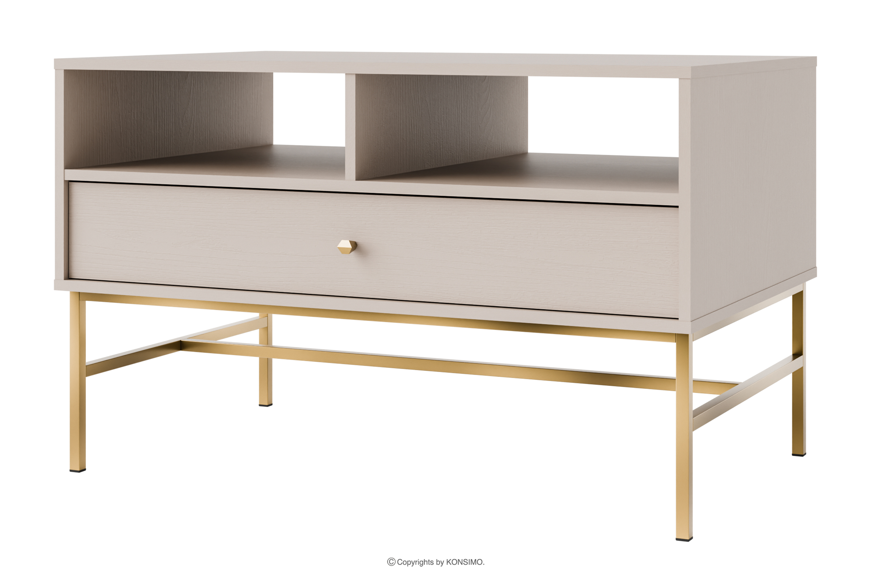 Moderner Couchtisch auf hohen Beinen, cremefarben/gold