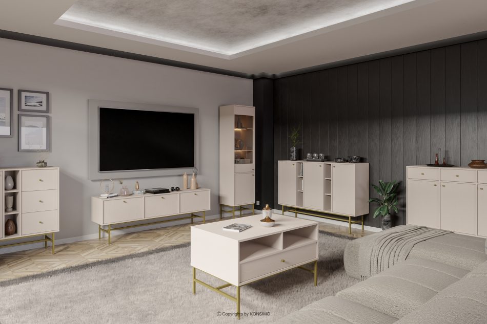 FLOREN Moderner Couchtisch auf hohen Beinen, cremefarben/gold cremefarben/goldfarben - Foto 5