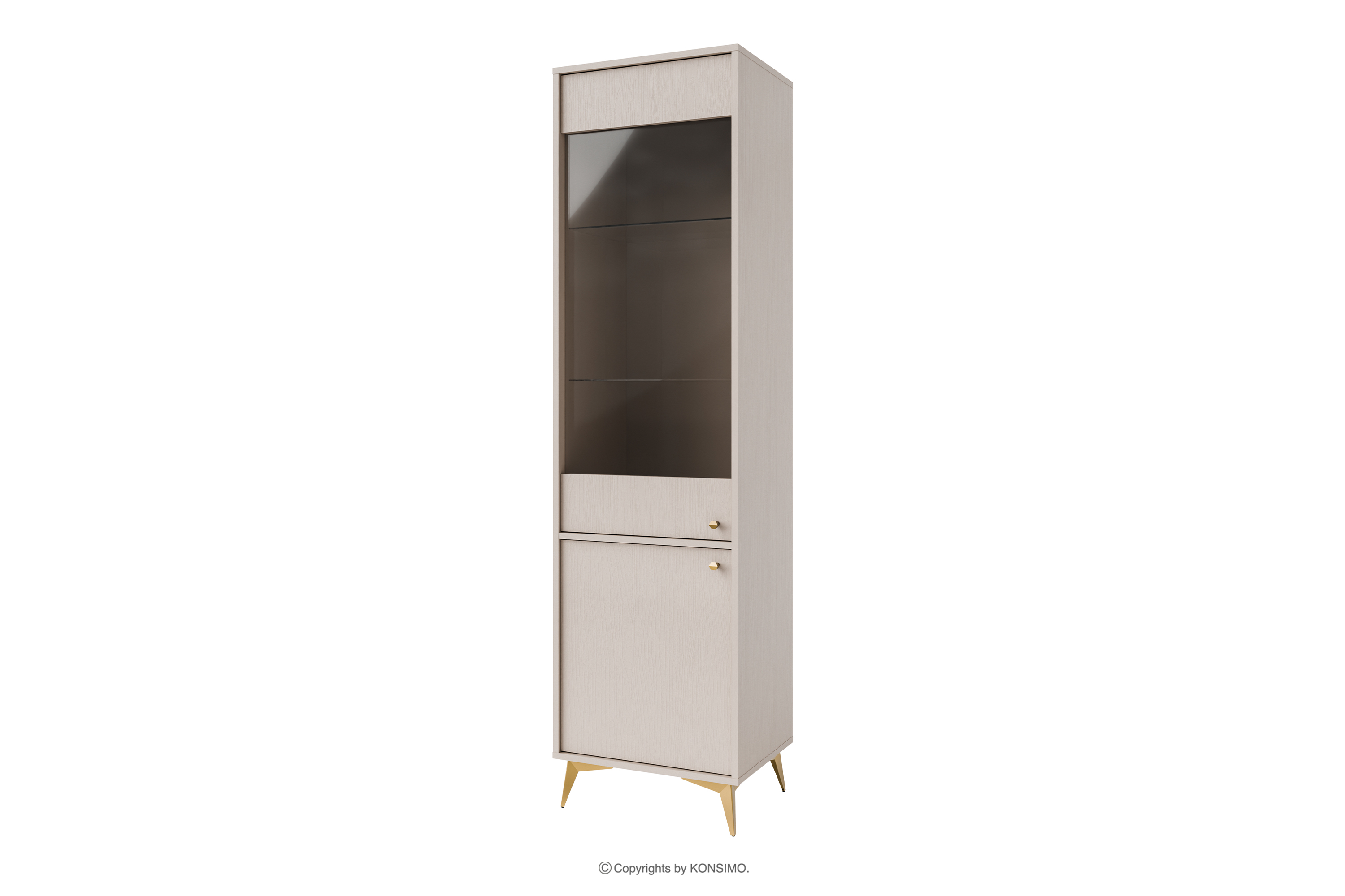 Cremefarbene Vitrine auf goldenen Beinen FLOREN