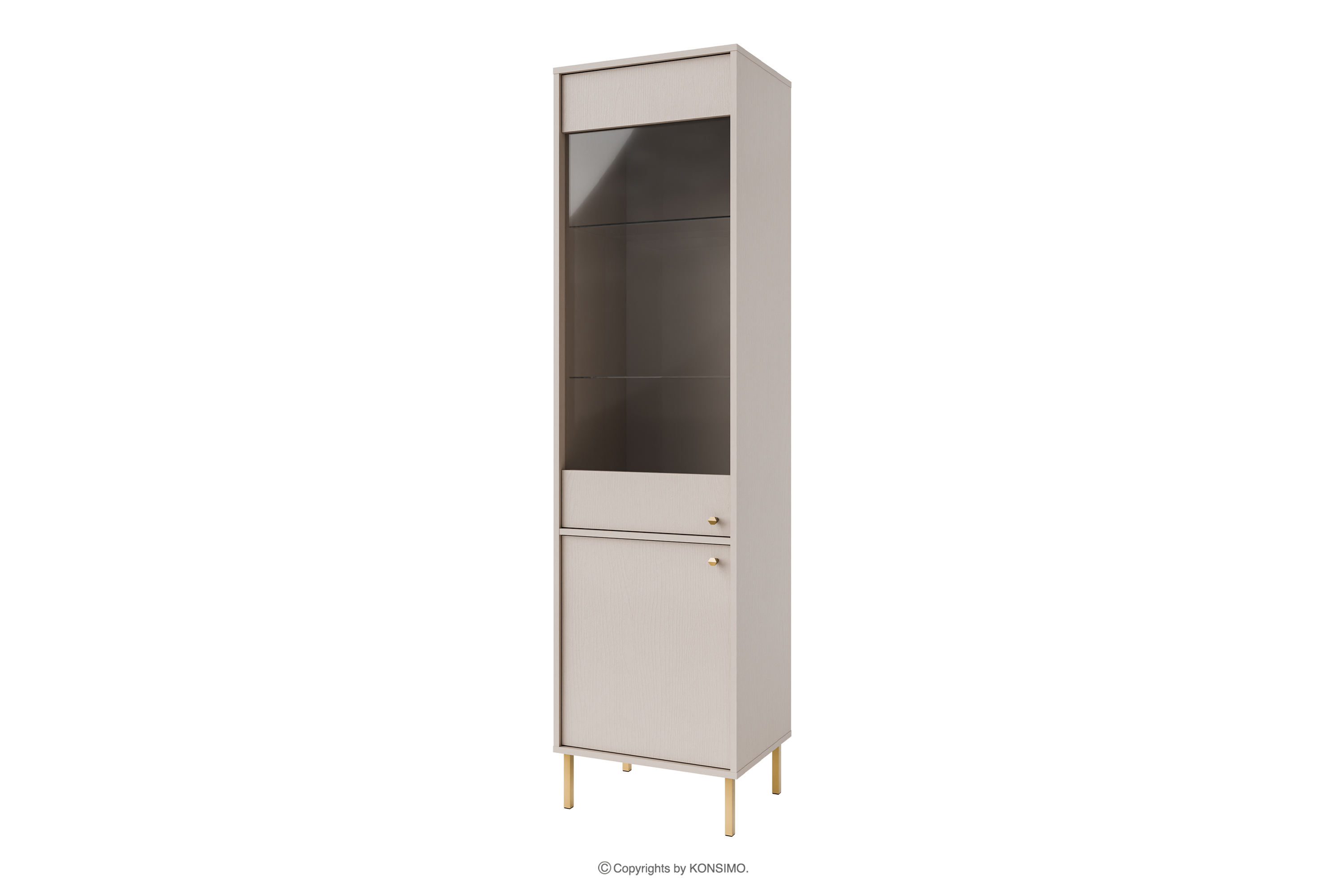 Vitrine auf goldenen Beinen, cremefarben FLOREN