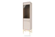 Moderne Vitrine auf hohen Beinen, cremefarben/gold
