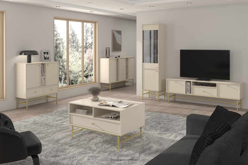 FLOREN Moderne Vitrine auf hohen Beinen, cremefarben/gold cremefarben/goldfarben - Foto 4