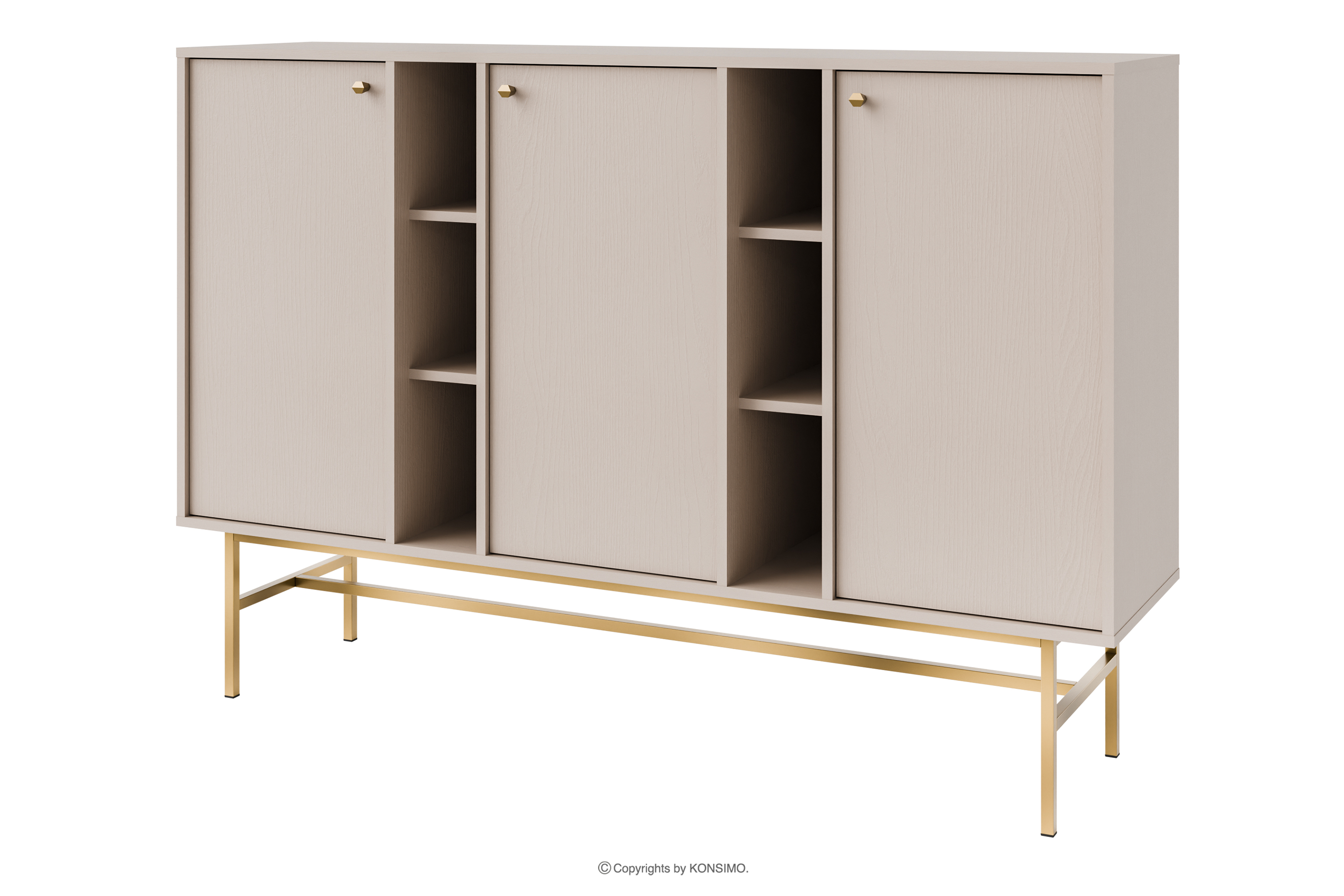 Moderne Kommode auf hohen Beinen, cremefarben/gold FLOREN