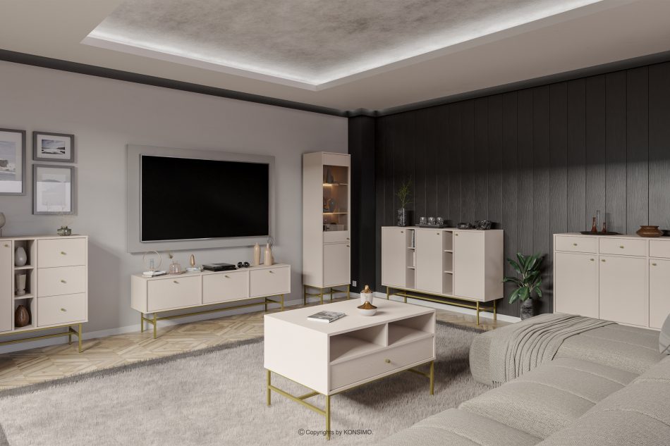 FLOREN Moderne Kommode auf hohen Beinen, cremefarben/gold cremefarben/goldfarben - Foto 1