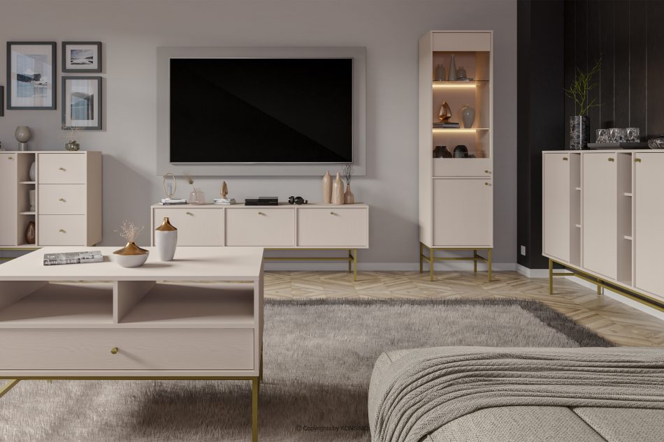 FLOREN Moderne Kommode auf hohen Beinen, cremefarben/gold cremefarben/goldfarben - Foto 4