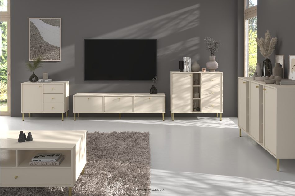 FLOREN Kleine Kommode auf goldenen Beinen, cremefarben cremefarben/goldfarben - Foto 4