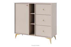 FLOREN, https://konsimo.de/kollektion/floren/ Kleine Kommode mit Schubladen auf goldenen Beinen, cremefarben cremefarben/goldfarben - Foto