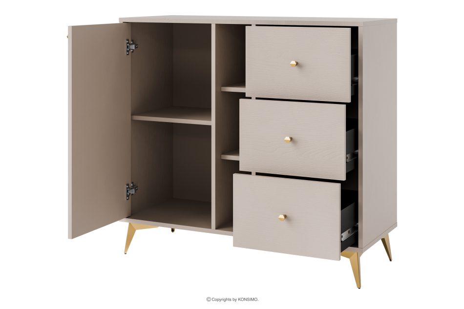 FLOREN Kleine Kommode mit Schubladen auf goldenen Beinen, cremefarben cremefarben/goldfarben - Foto 2