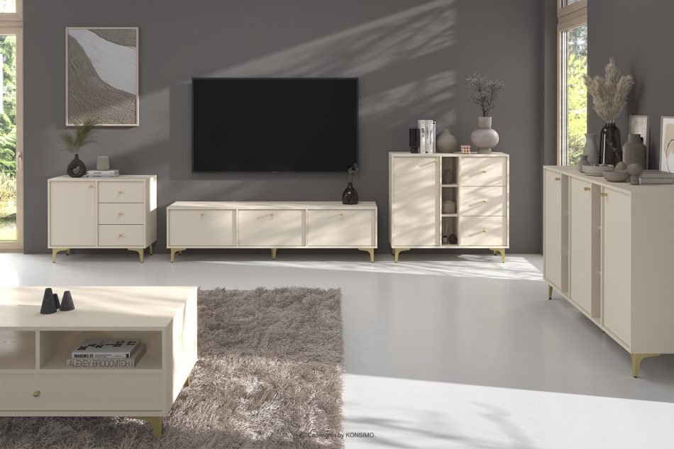 FLOREN Kleine Kommode mit Schubladen auf goldenen Beinen, cremefarben cremefarben/goldfarben - Foto 5