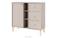 Kleine Kommode mit Schubladen auf goldenen Beinen, cremefarben