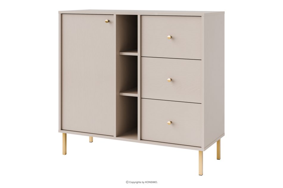 FLOREN Kleine Kommode mit Schubladen auf goldenen Beinen, cremefarben cremefarben/goldfarben - Foto 0