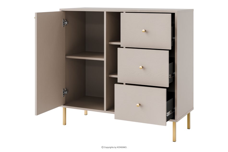 FLOREN Kleine Kommode mit Schubladen auf goldenen Beinen, cremefarben cremefarben/goldfarben - Foto 2
