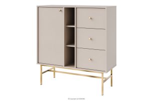 FLOREN, https://konsimo.de/kollektion/floren/ Kleine Kommode mit Schubladen auf hohen Beinen, cremefarben/gold cremefarben/goldfarben - Foto