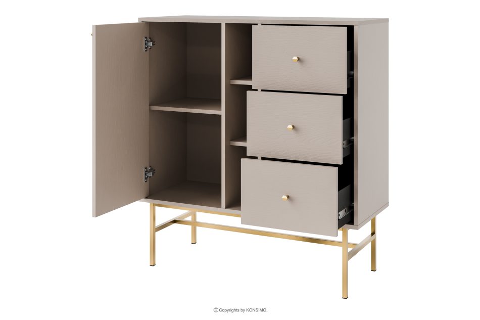 FLOREN Kleine Kommode mit Schubladen auf hohen Beinen, cremefarben/gold cremefarben/goldfarben - Foto 2