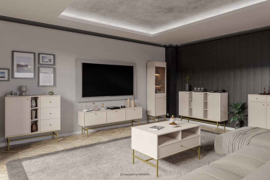 FLOREN Kleine Kommode mit Schubladen auf hohen Beinen, cremefarben/gold cremefarben/goldfarben - Foto 1