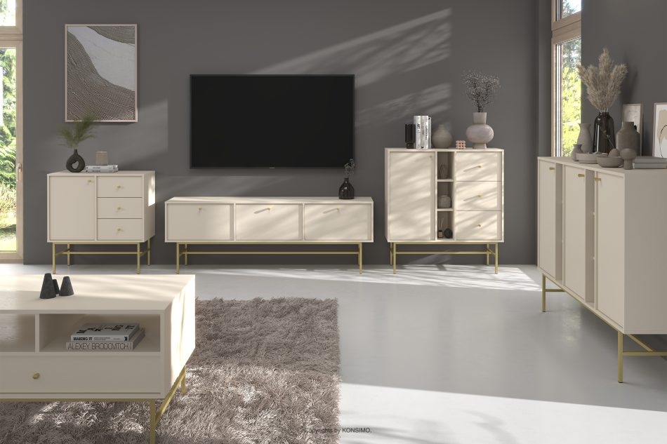 FLOREN Kleine Kommode mit Schubladen auf hohen Beinen, cremefarben/gold cremefarben/goldfarben - Foto 5