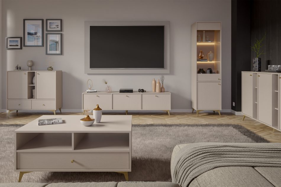 FLOREN Kommode 100 cm auf goldenen Beinen, cremefarben cremefarben/goldfarben - Foto 5