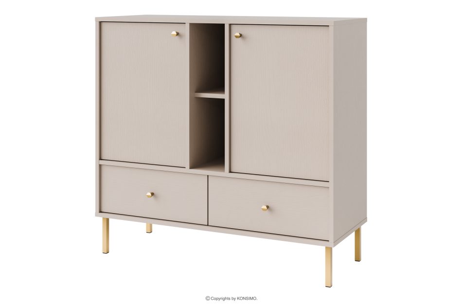 FLOREN Kleine Kommode 100 cm auf goldenen Beinen, cremefarben cremefarben/goldfarben - Foto 0