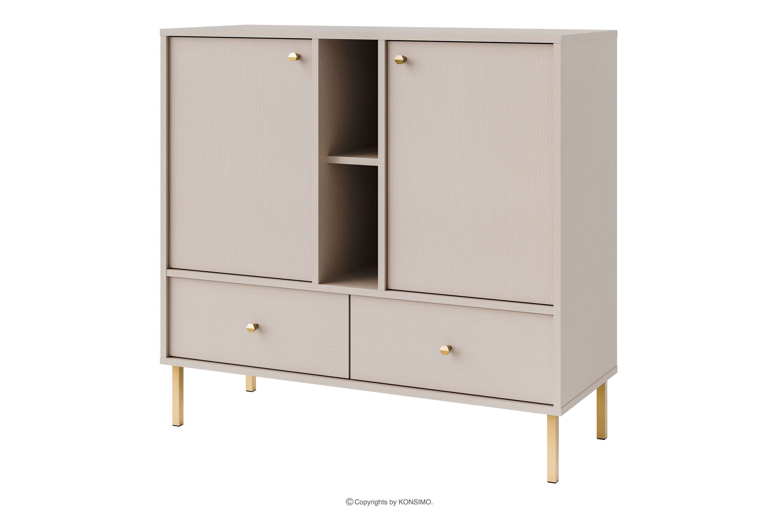 Kleine Kommode 100 cm auf goldenen Beinen, cremefarben FLOREN