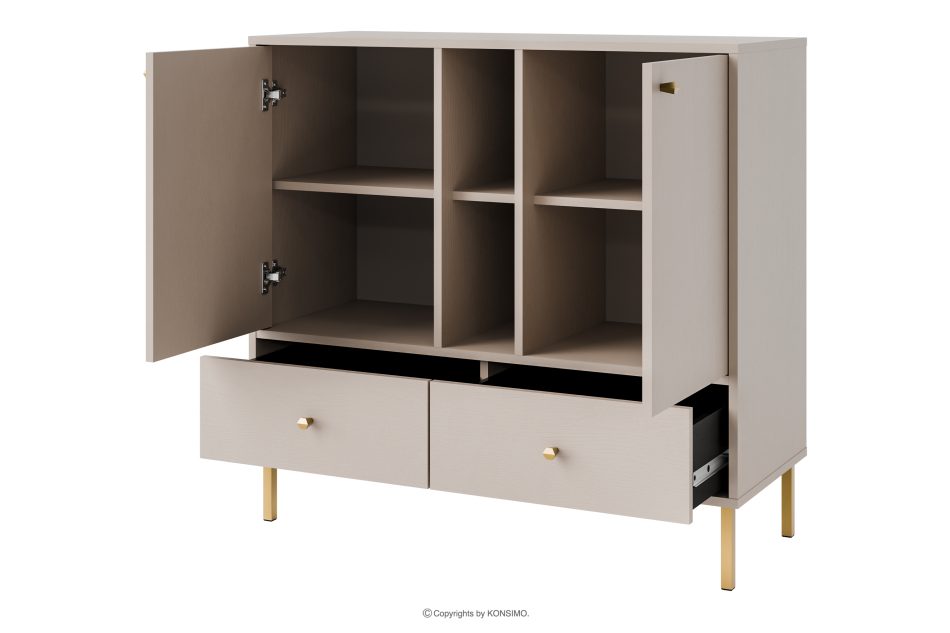 FLOREN Kleine Kommode 100 cm auf goldenen Beinen, cremefarben cremefarben/goldfarben - Foto 2