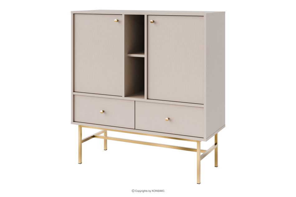 FLOREN Kleine Kommode 100 cm auf hohen Beinen, cremefarben/gold cremefarben/goldfarben - Foto 0