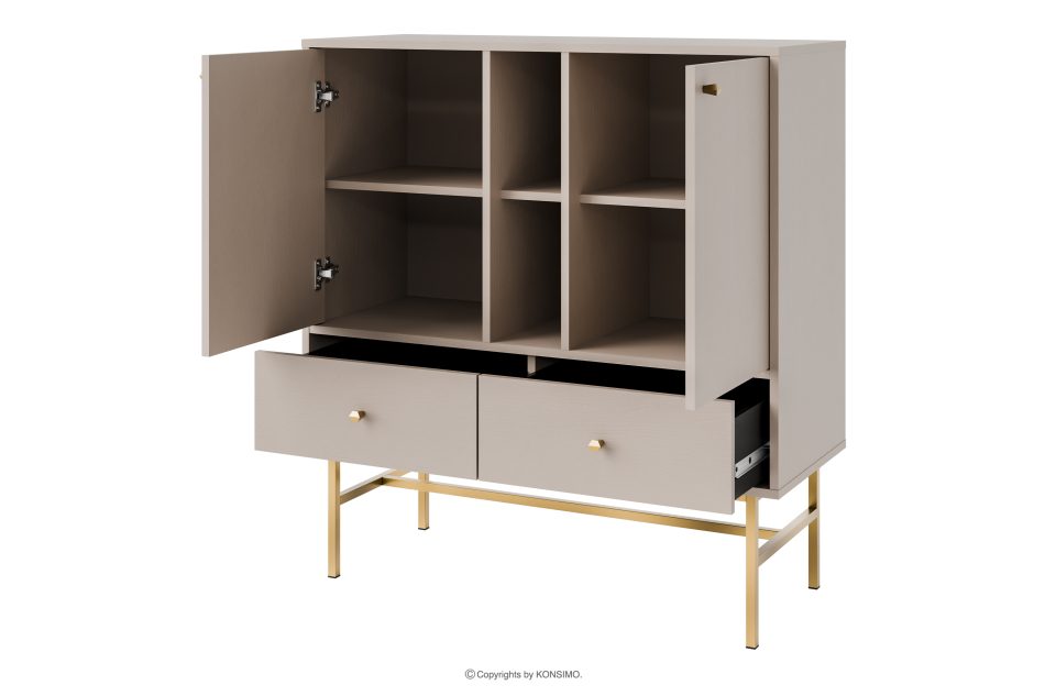 FLOREN Kleine Kommode 100 cm auf hohen Beinen, cremefarben/gold cremefarben/goldfarben - Foto 2