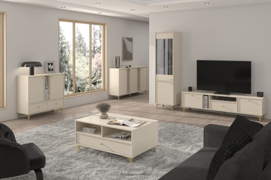 FLOREN Schmale Kommode auf goldenen Beinen, cremefarben cremefarben/goldfarben - Foto 1