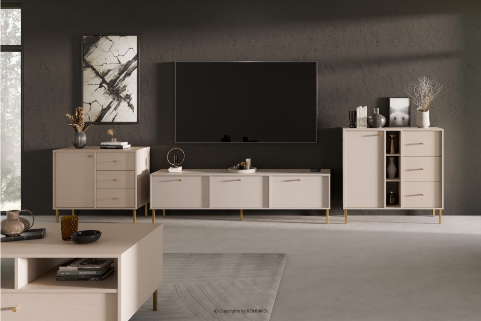 FLOREN Schmale Kommode auf goldenen Beinen, cremefarben cremefarben/goldfarben - Foto 1