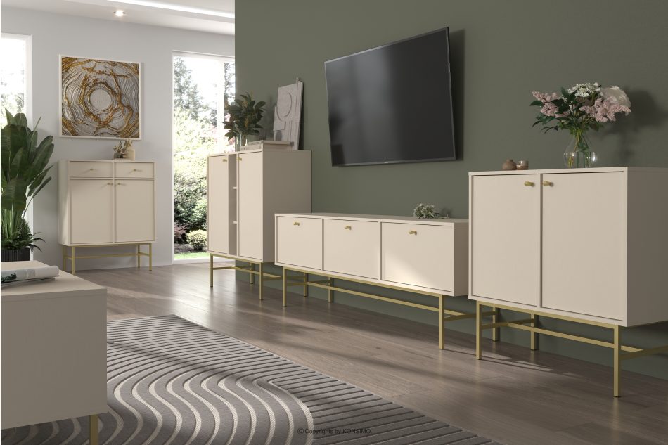FLOREN Schmale Kommode auf hohen Beinen, cremefarben/gold cremefarben/goldfarben - Foto 1
