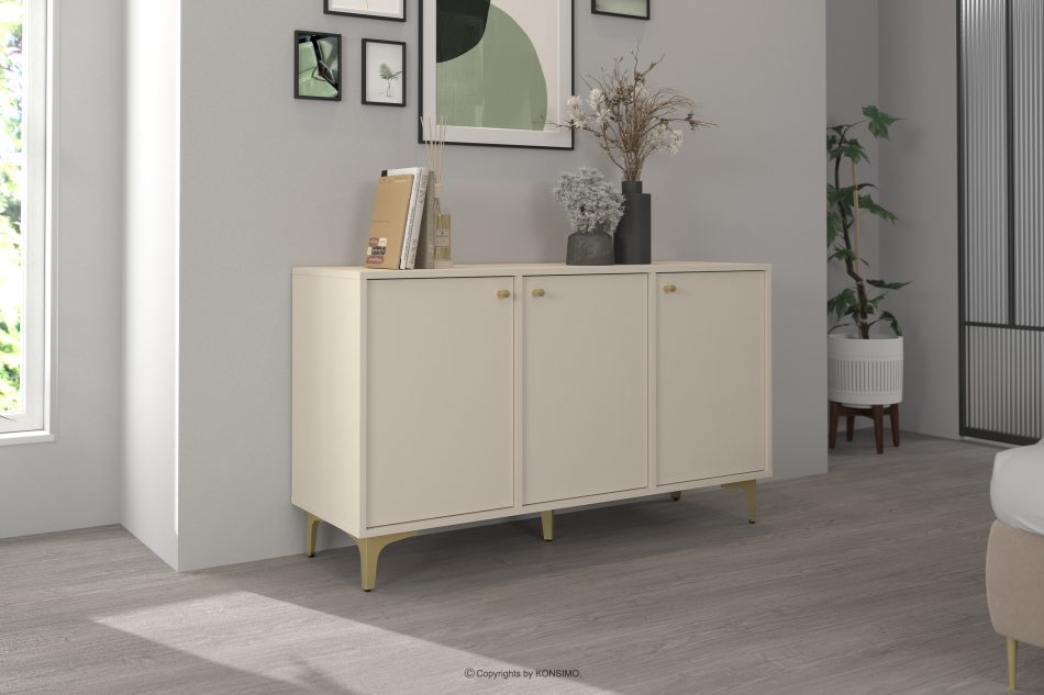 FLOREN Cremefarbene Kommode mit goldenen Beinen, modern cremefarben/goldfarben - Foto 1