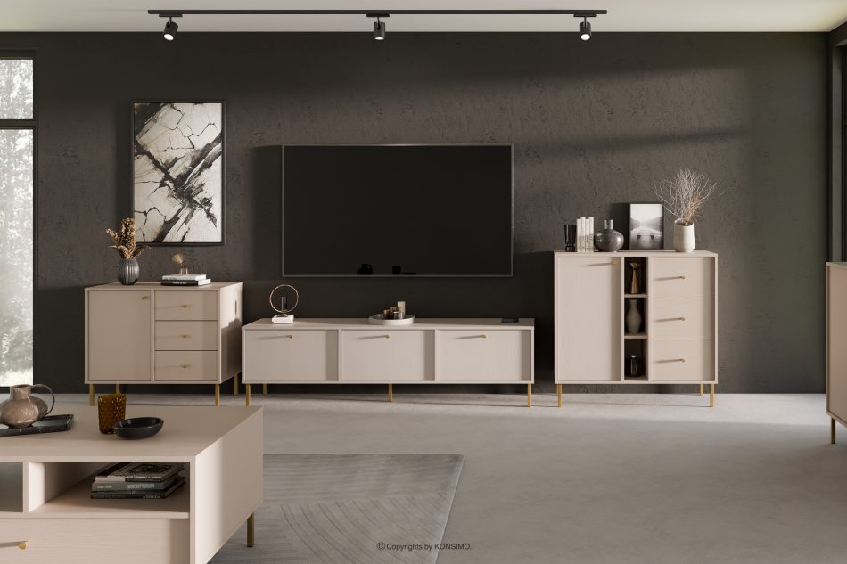 FLOREN Cremefarbene Kommode mit goldenen Beinen, modern cremefarben/goldfarben - Foto 1