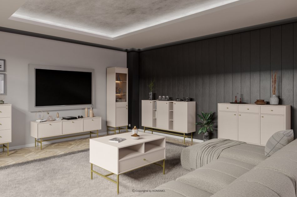FLOREN Cremefarbene Kommode mit goldenen Beinen im modernen Stil cremefarben/goldfarben - Foto 1