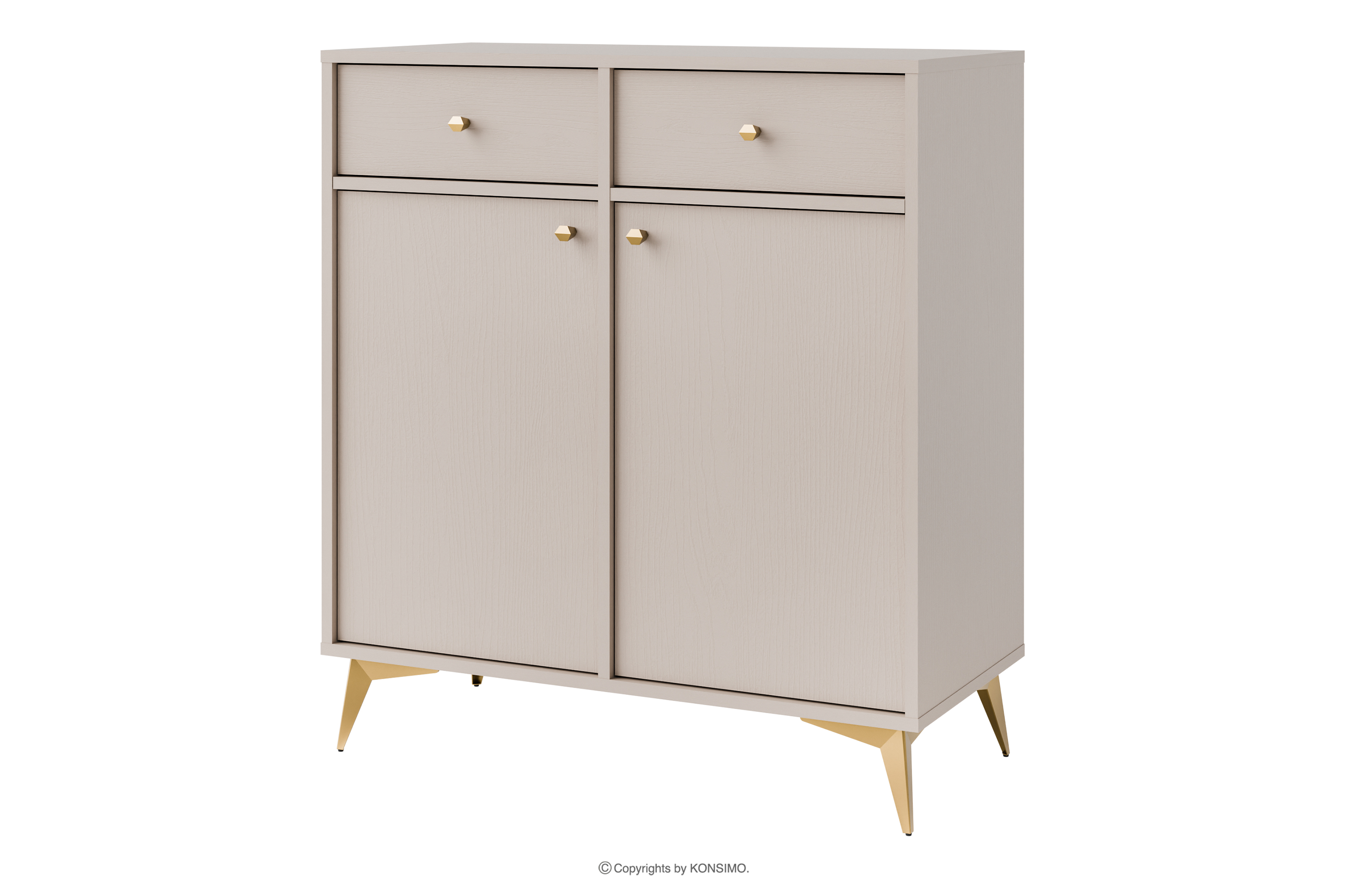 Cremefarbene Kommode mit goldenen Beinen, modern