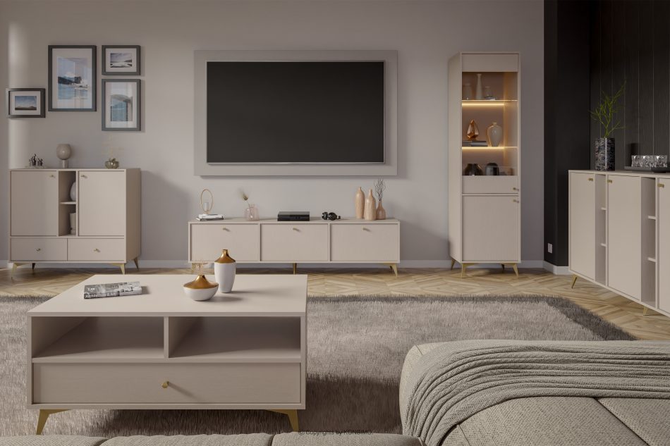 FLOREN Cremefarbene Kommode mit goldenen Beinen, modern cremefarben/goldfarben - Foto 7