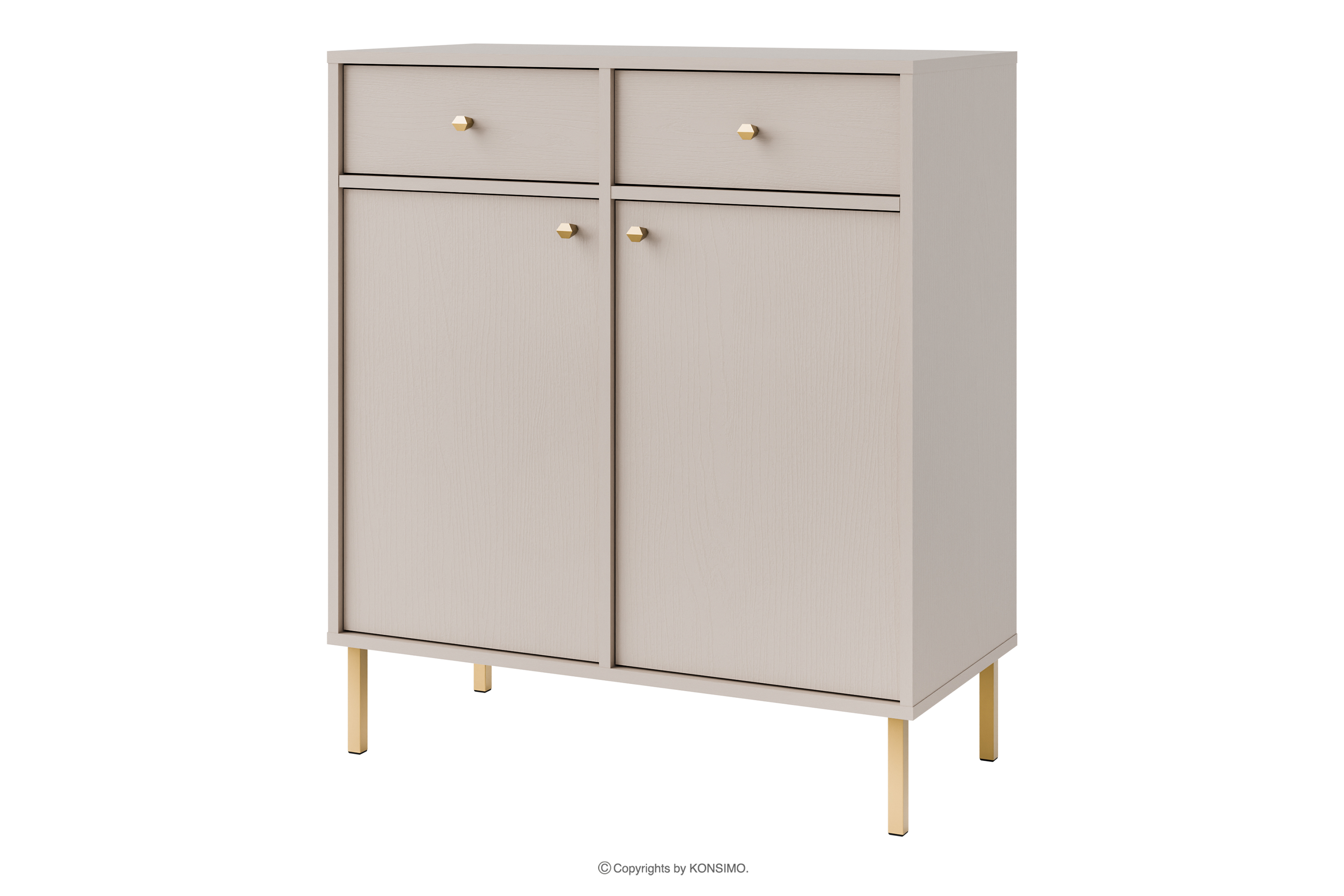 Cremefarbene Kommode mit goldenen Beinen, modern