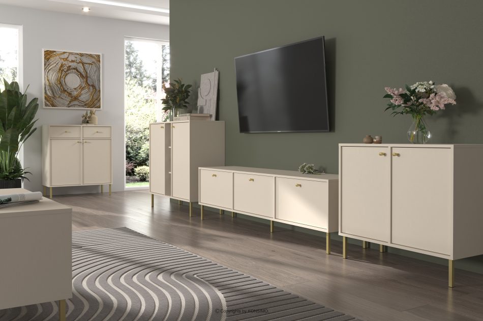 FLOREN Cremefarbene Kommode mit goldenen Beinen, modern cremefarben/goldfarben - Foto 1