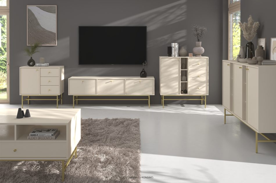 FLOREN Cremefarbene Kommode mit goldenen Beinen im modernen Stil cremefarben/goldfarben - Foto 7