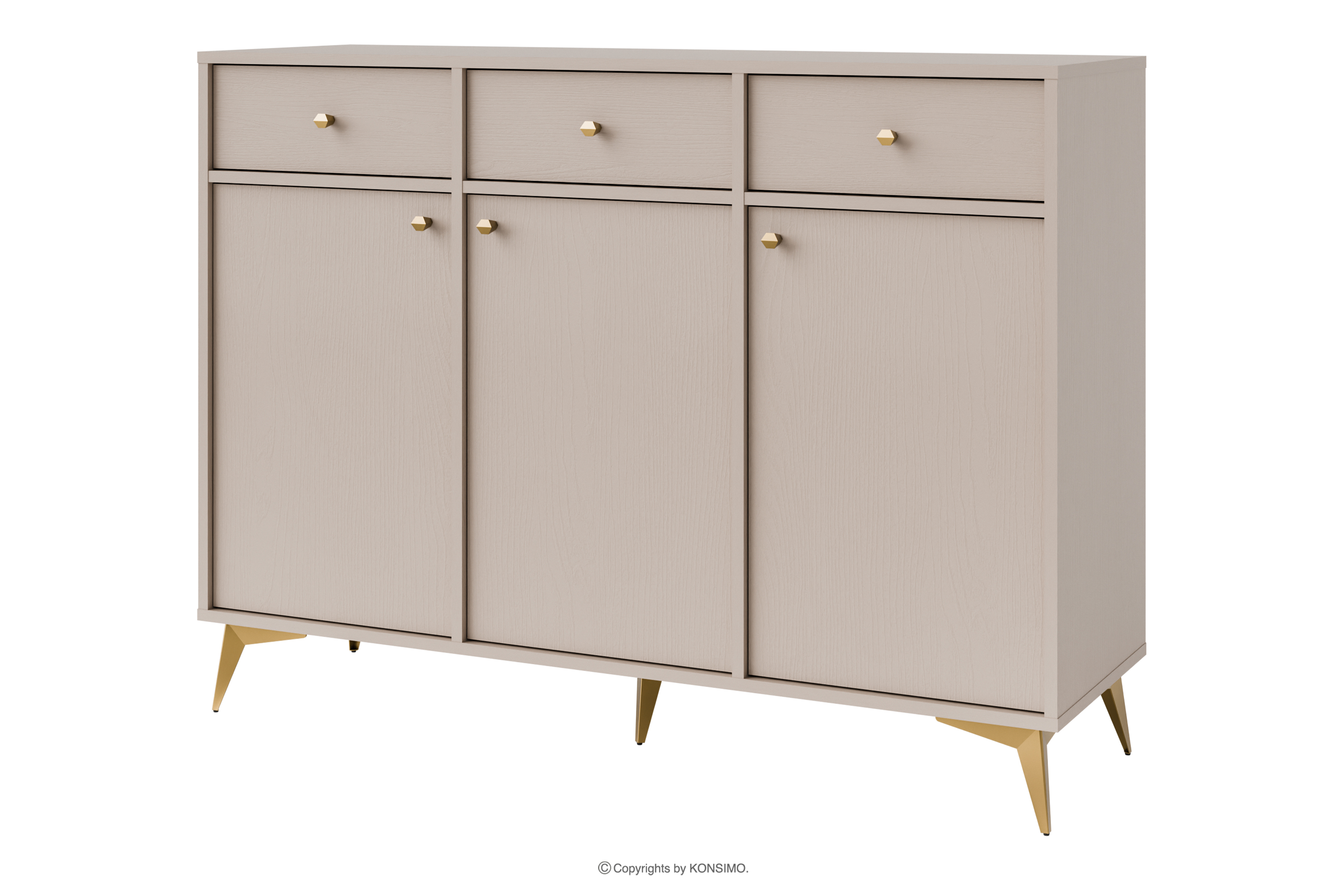 Breite cremefarbene Kommode mit goldenen Beinen, modern